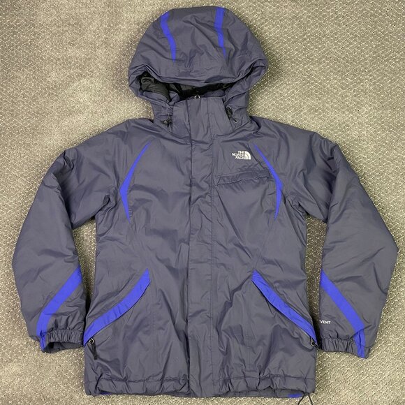The North Face HyVent Jacket Women's Medium Gray Blue Hooded Insulated - Picture 1 of 12